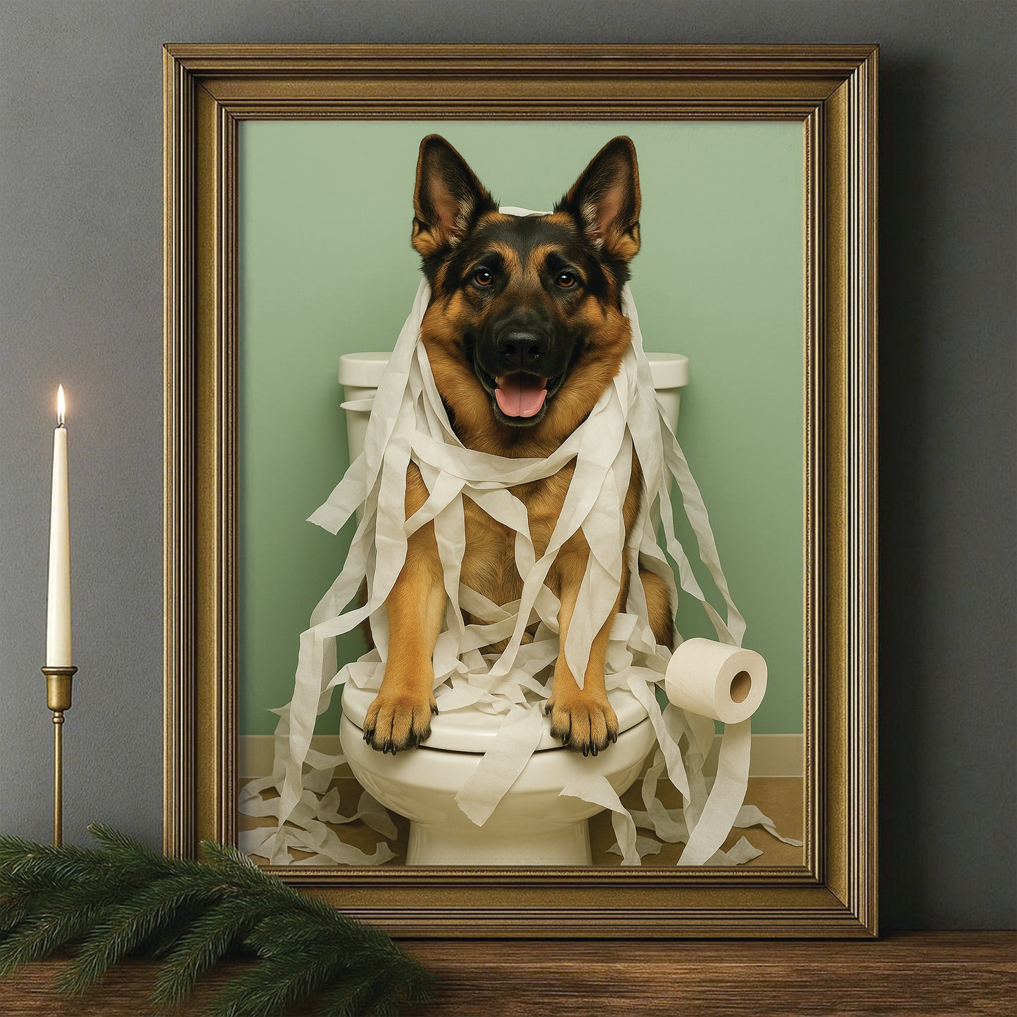 Custom Photo Dog Bathroom Style 26 Canvas Framed Wall Art Gift For Dog Lovers