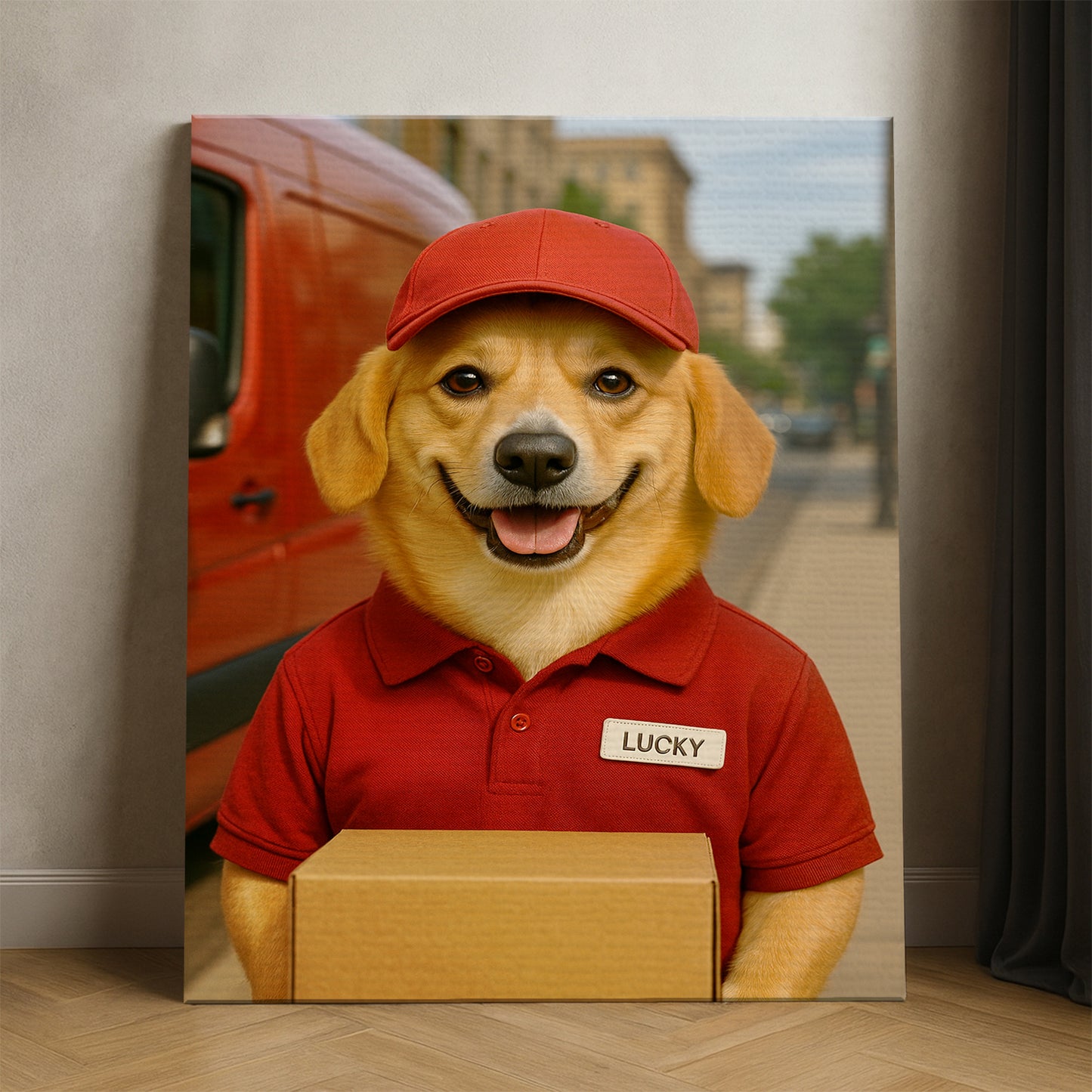 Custom Photo Courier Delivery Canvas Gift For Dog Lovers