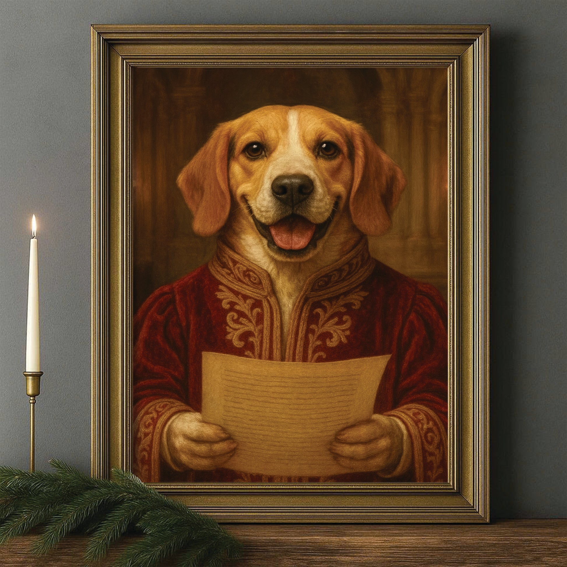 Custom Photo Dog Royal Style 06 Canvas Framed Wall Art Gift For Dog Lovers