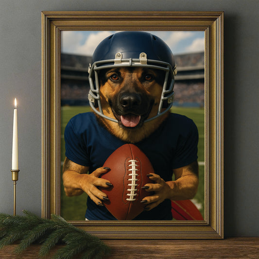 Custom Photo Footaball Dog Canvas Framed Wall Art Gift For Dog Lovers