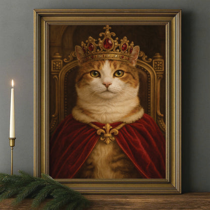 Custom Photo Royal Cat Potrait Canvas Framed Wall Art Gift For Cat Lovers