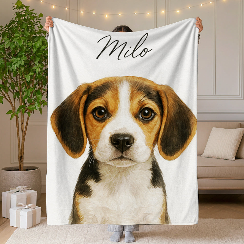 Custom Dog Portraint And With Name Blanket For Dog Lover