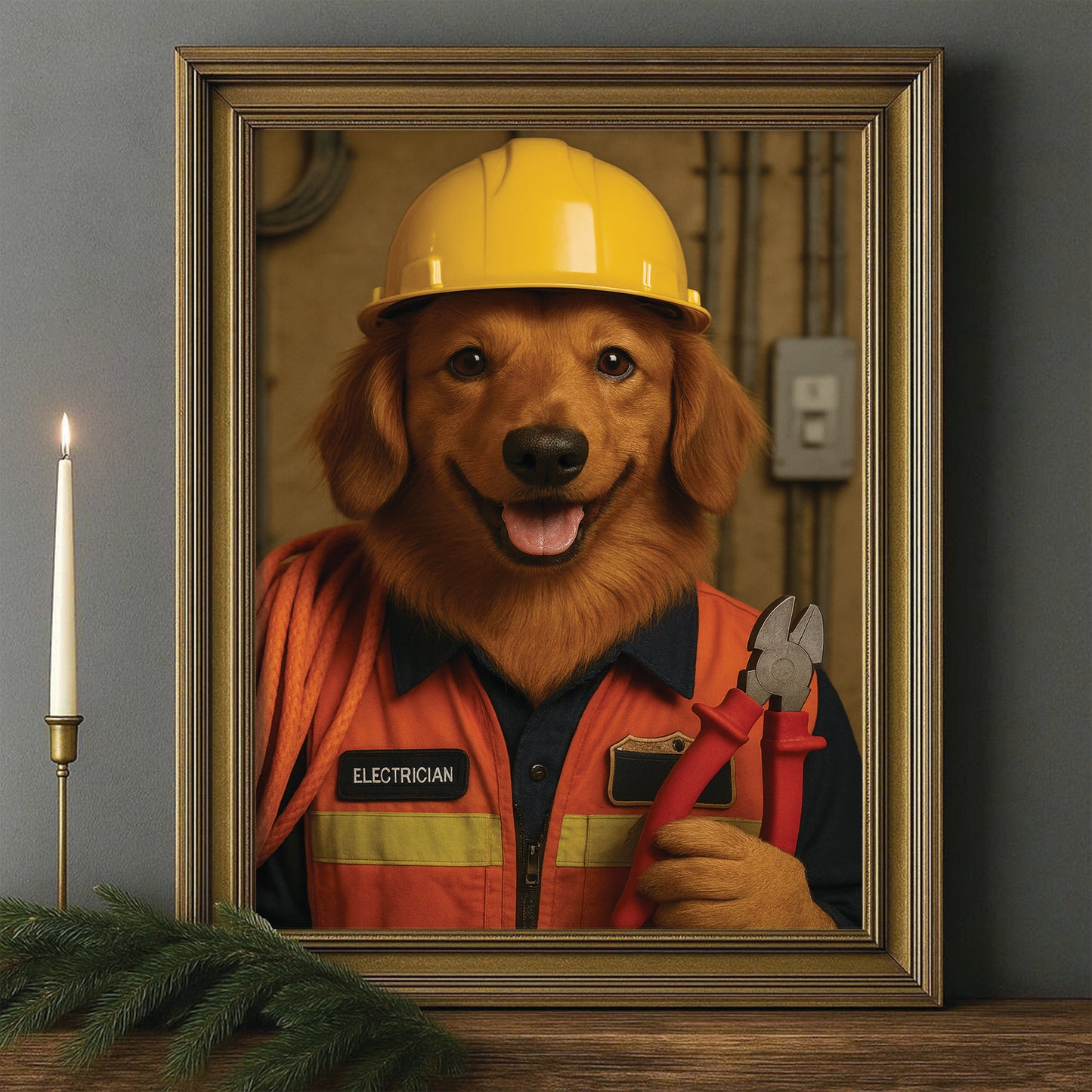 Custom Photo Electrician Dog Canvas Framed Wall Art Gift For Dog Lovers