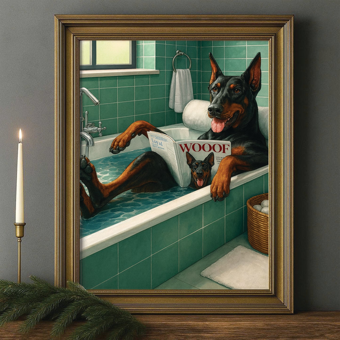 Custom Photo Dog Bathroom Style 22 Canvas Framed Wall Art Gift For Dog Lovers