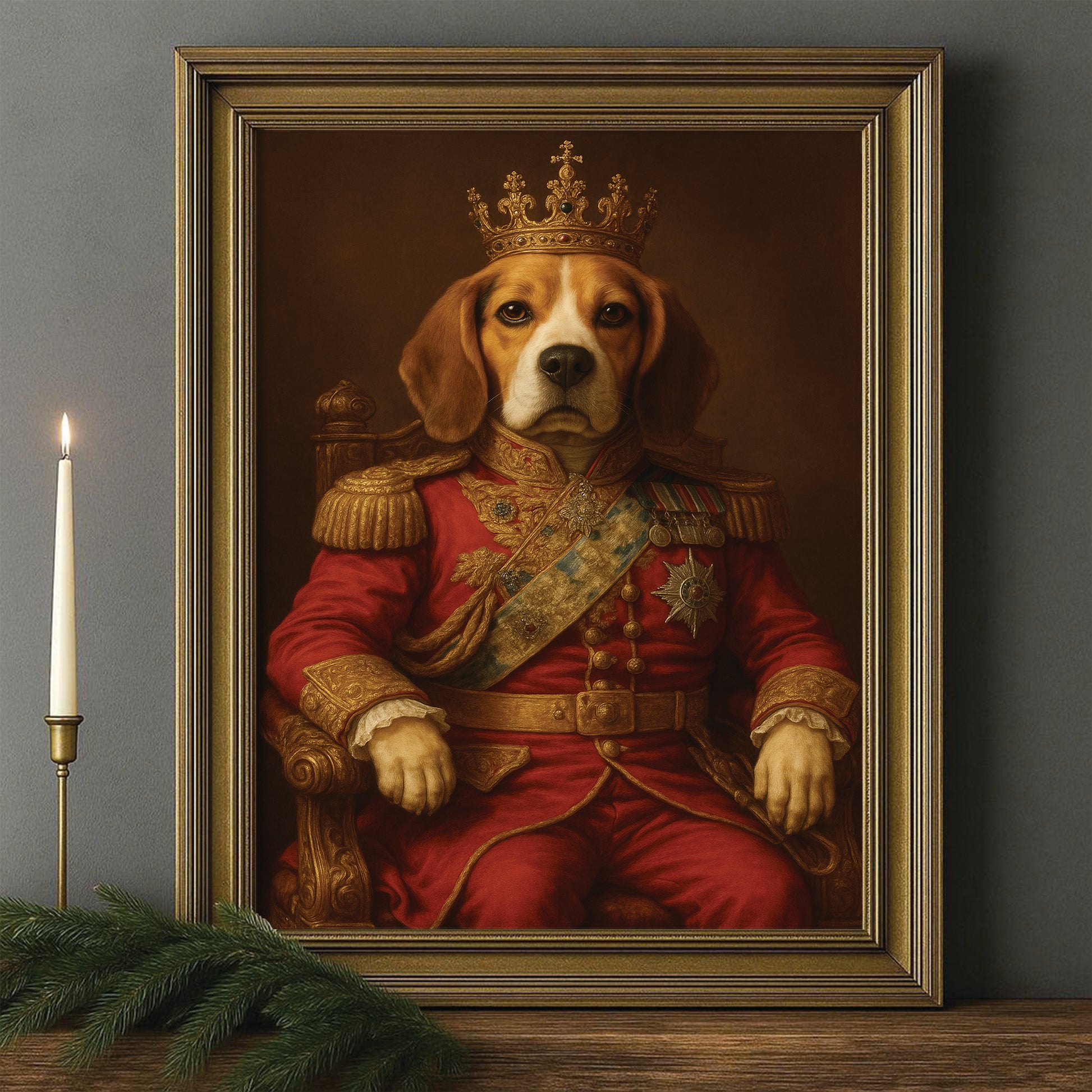 Custom Photo King Dog With Crown Royal Canvas Framed Wall Art Gift For Dog Lovers