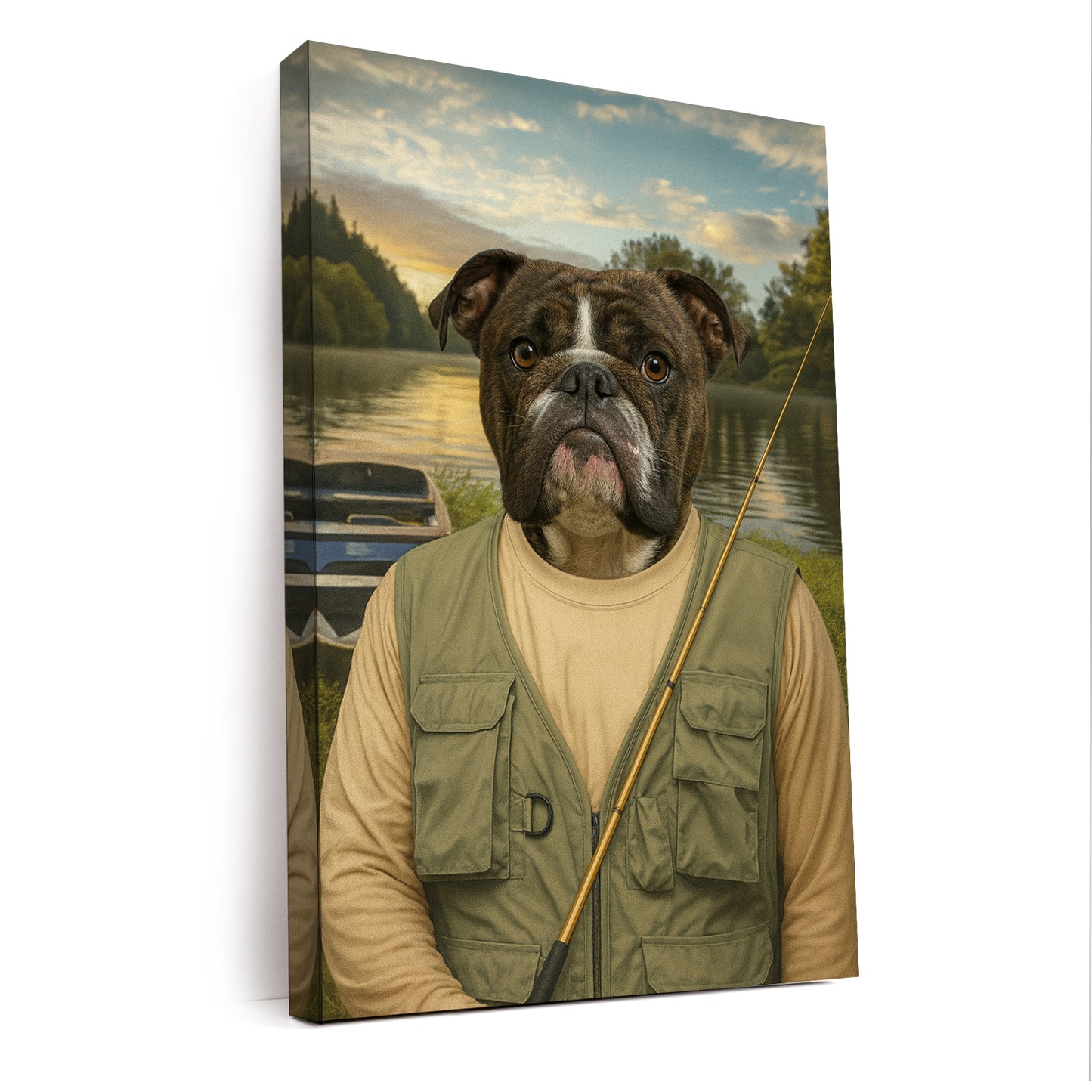 Custom Photo Fisherman Dog Canvas