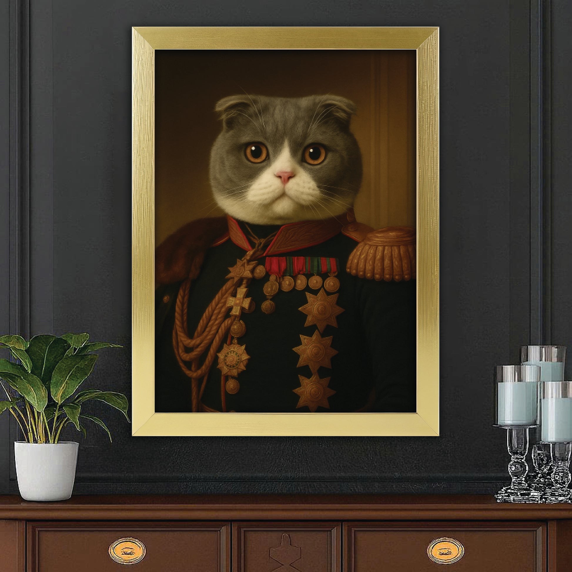 Custom Photo Cat Royal King Canvas Framed Wall Art _ Gift For Cat Lovers
