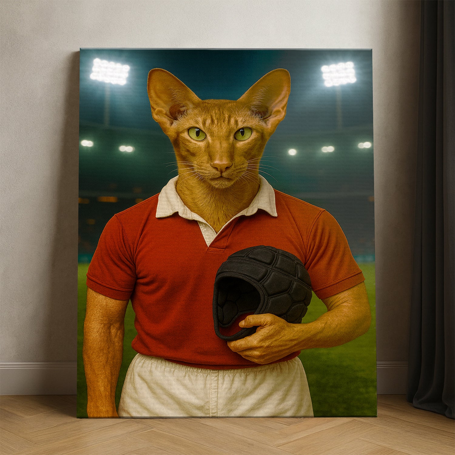 Custom Photo Rugby Player 2 Cat Canvas Gift For Cat Lovers