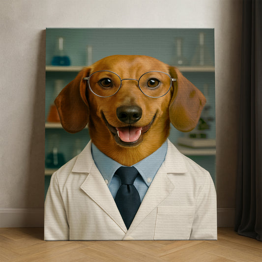 Custom Photo Scientist Dog Canvas Gift For Dog Lovers