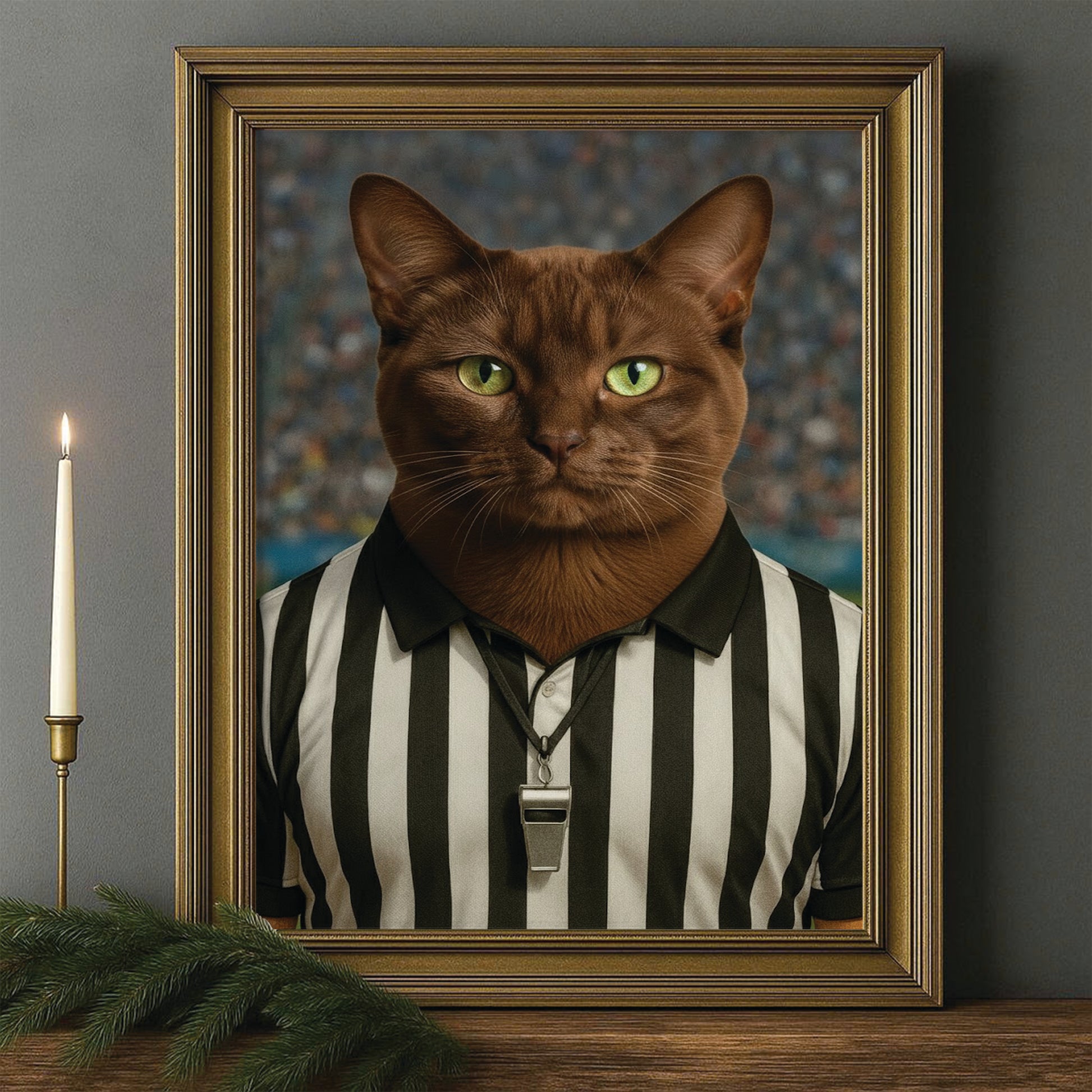 Custom Photo Referee Cat Canvas Framed Wall Art Gift For Cat Lovers