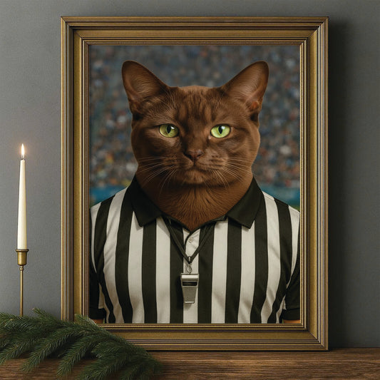 Custom Photo Referee Cat Canvas Framed Wall Art Gift For Cat Lovers