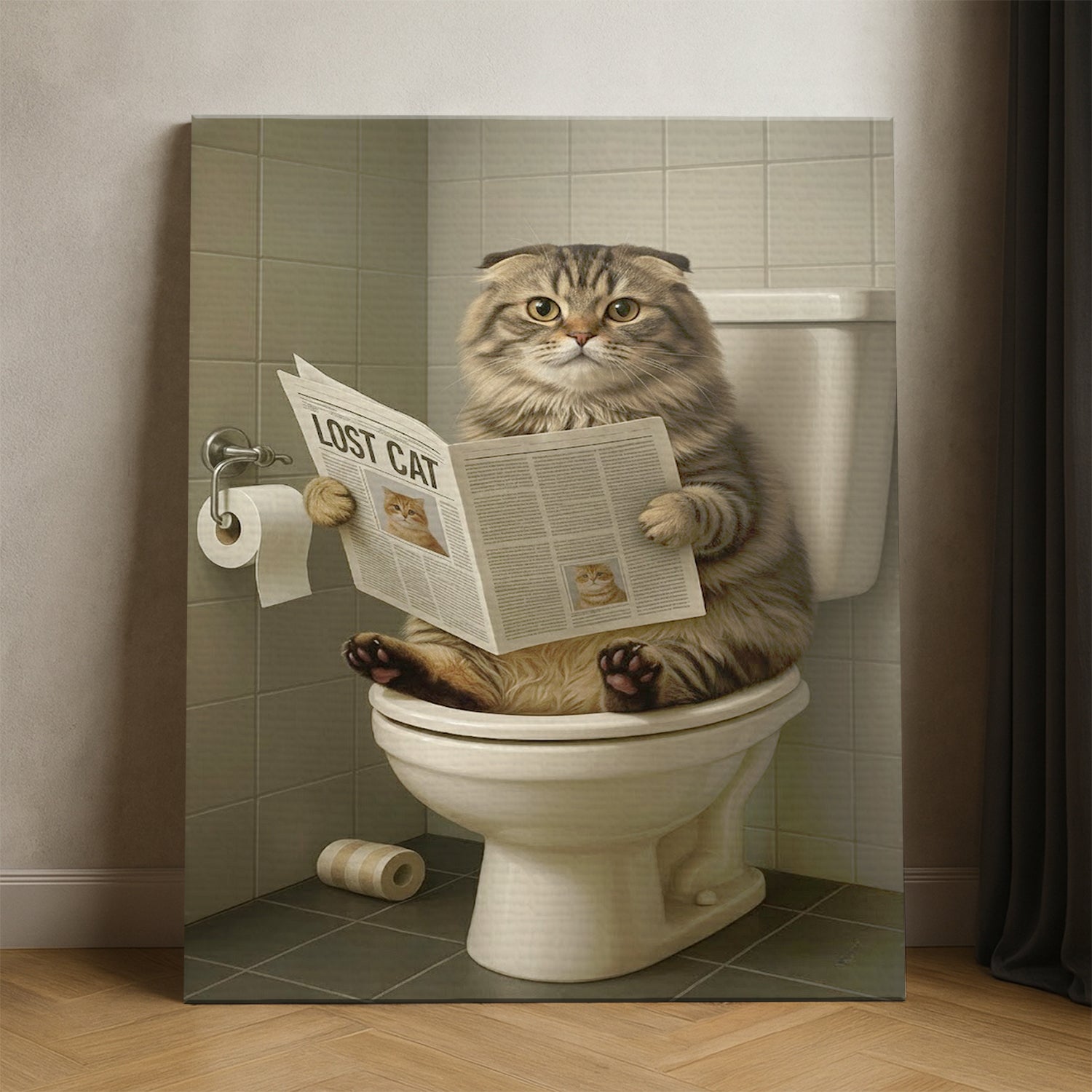 Custom Photo Bathroom Cat Canvas Gift For Cat Lovers