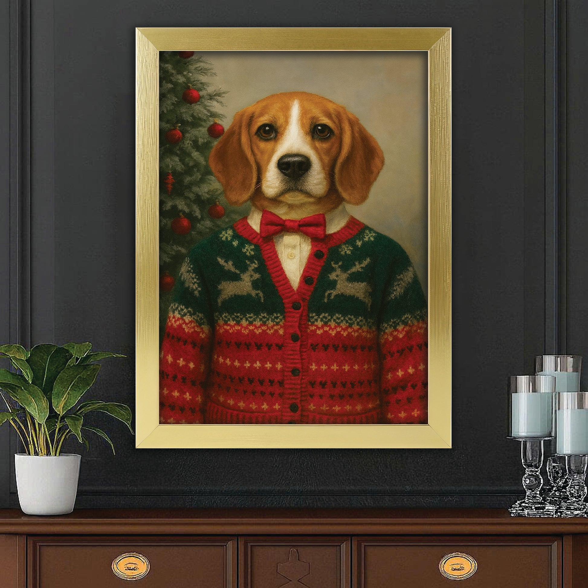 Custom Photo Christmas Dog Canvas Framed Wall Art Gift For Dog Lovers