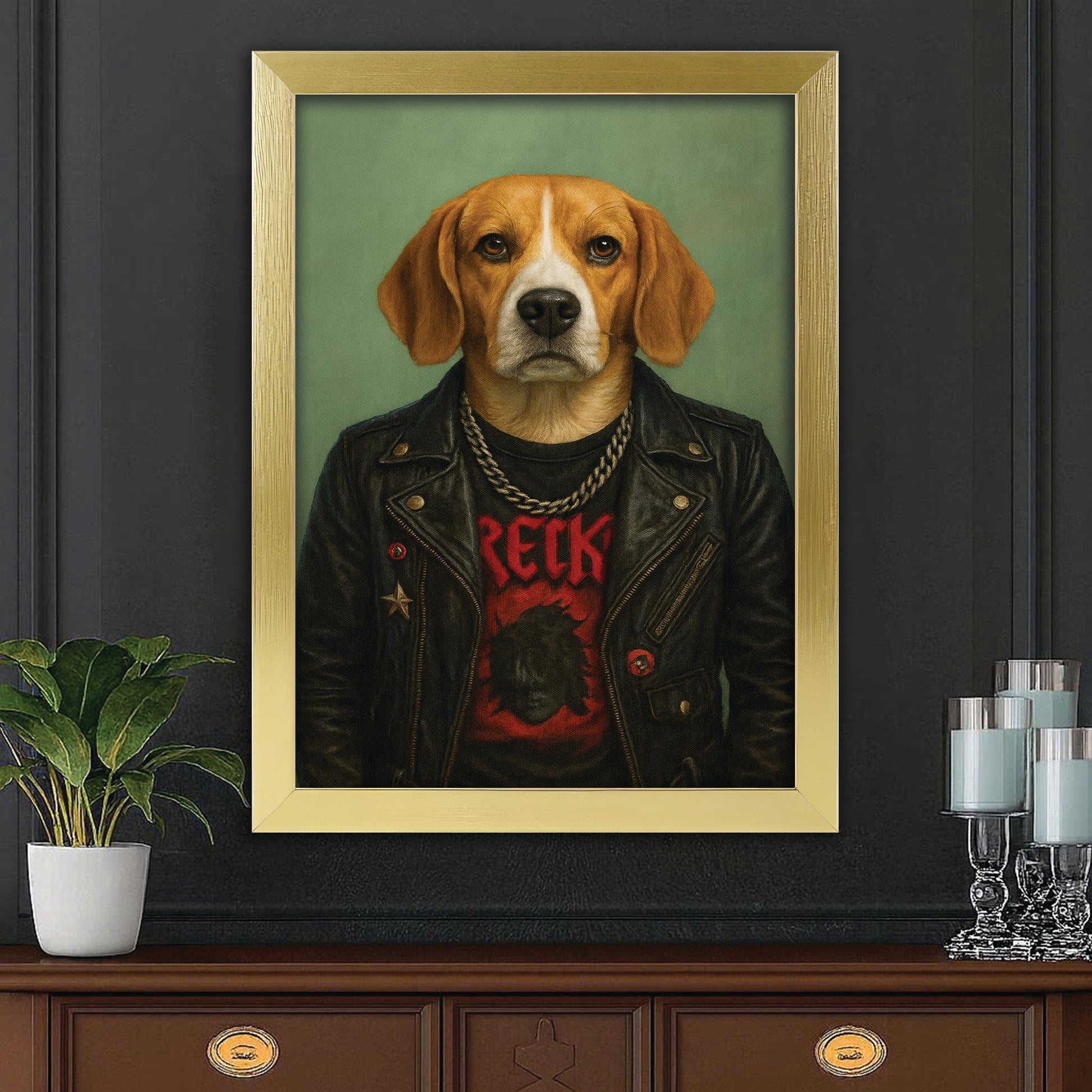 Custom Photo Rock n Roll Dog Canvas Framed Wall Art _ Gift For Dog Lovers