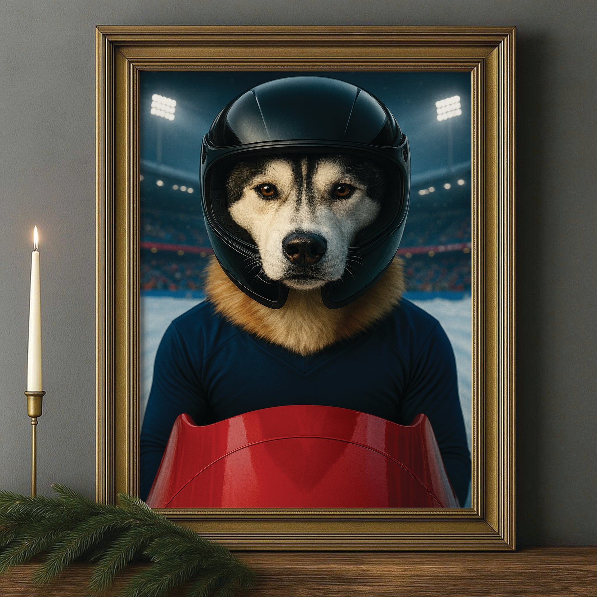 Custom Photo Bobsled Winter Race Dog Canvas Framed Wall Art Gift For Dog Lovers