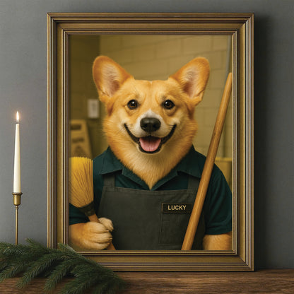Custom Photo Janitor Dog Canvas Framed Wall Art Gift For Dog Lovers