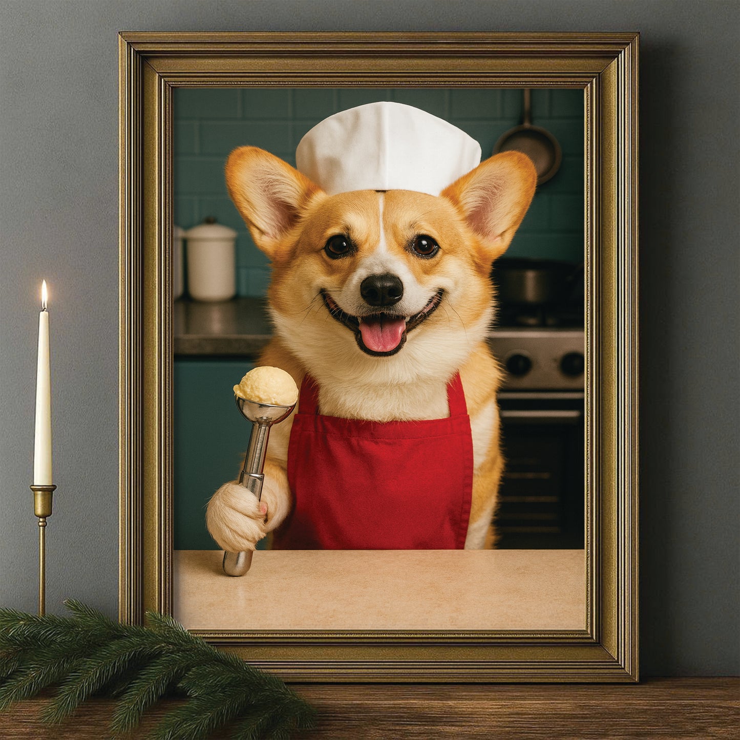 Custom Photo Dog Chef Canvas Framed Wall Art Gift For Dog Lovers