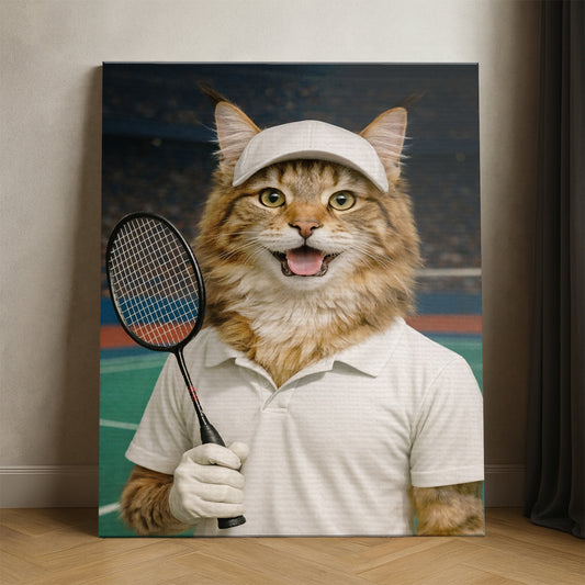 Custom Photo Badminton Cat Canvas Gift For Cat Lovers