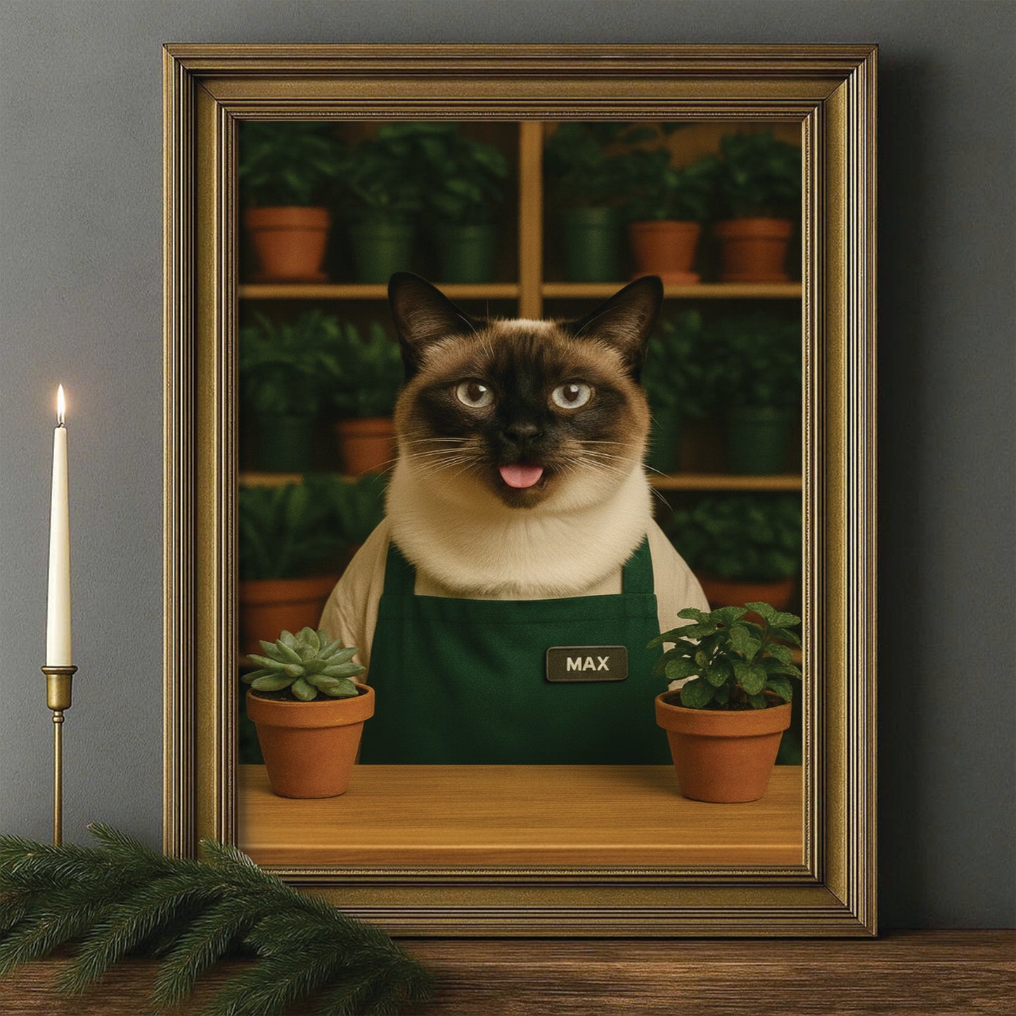 Custom Photo Gardener Cat Canvas Framed Wall Art  Gift For Cat Lovers