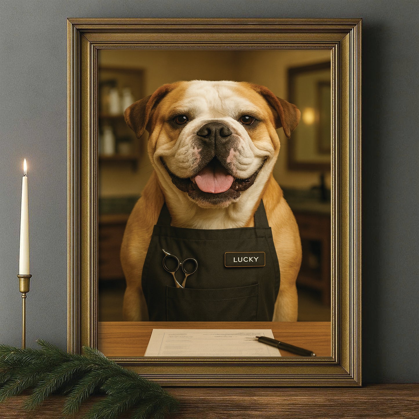 Custom Photo Groomer Dog Canvas Framed Wall Art Gift For Dog Lovers