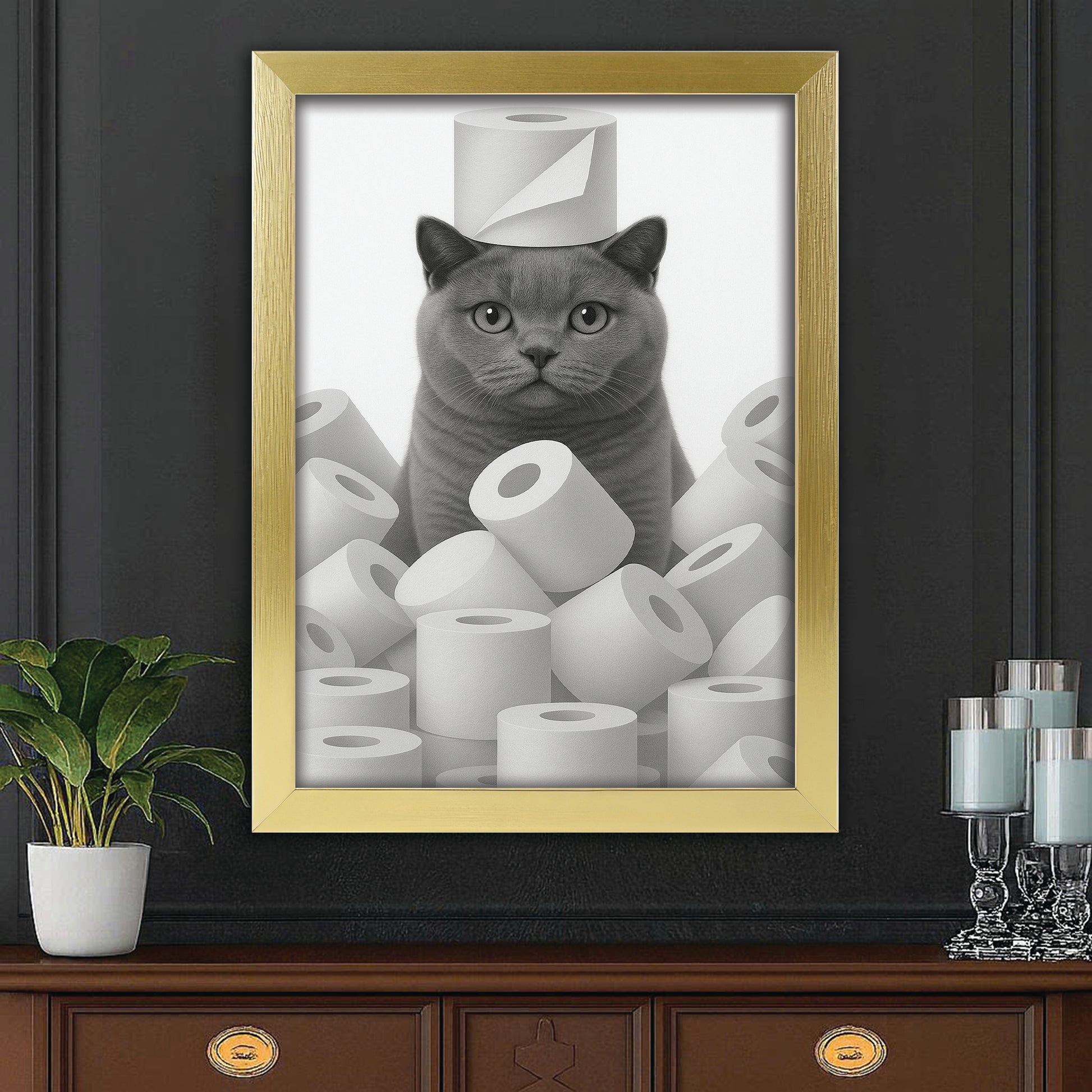 Custom Photo Cat Bathroom Canvas Framed Wall Art