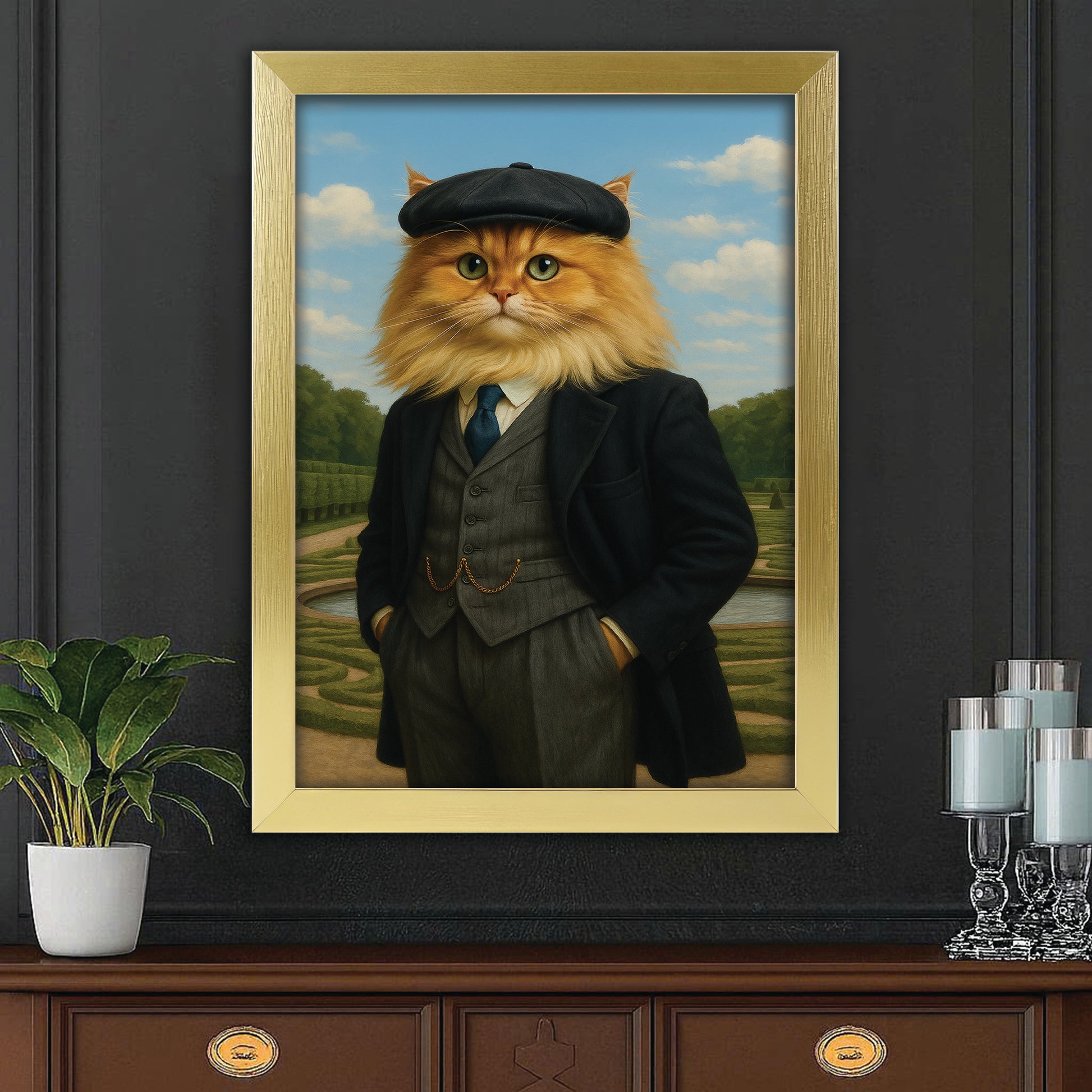 Custom Photo Pawky Blinder Cat Canvas Framed Wall Art