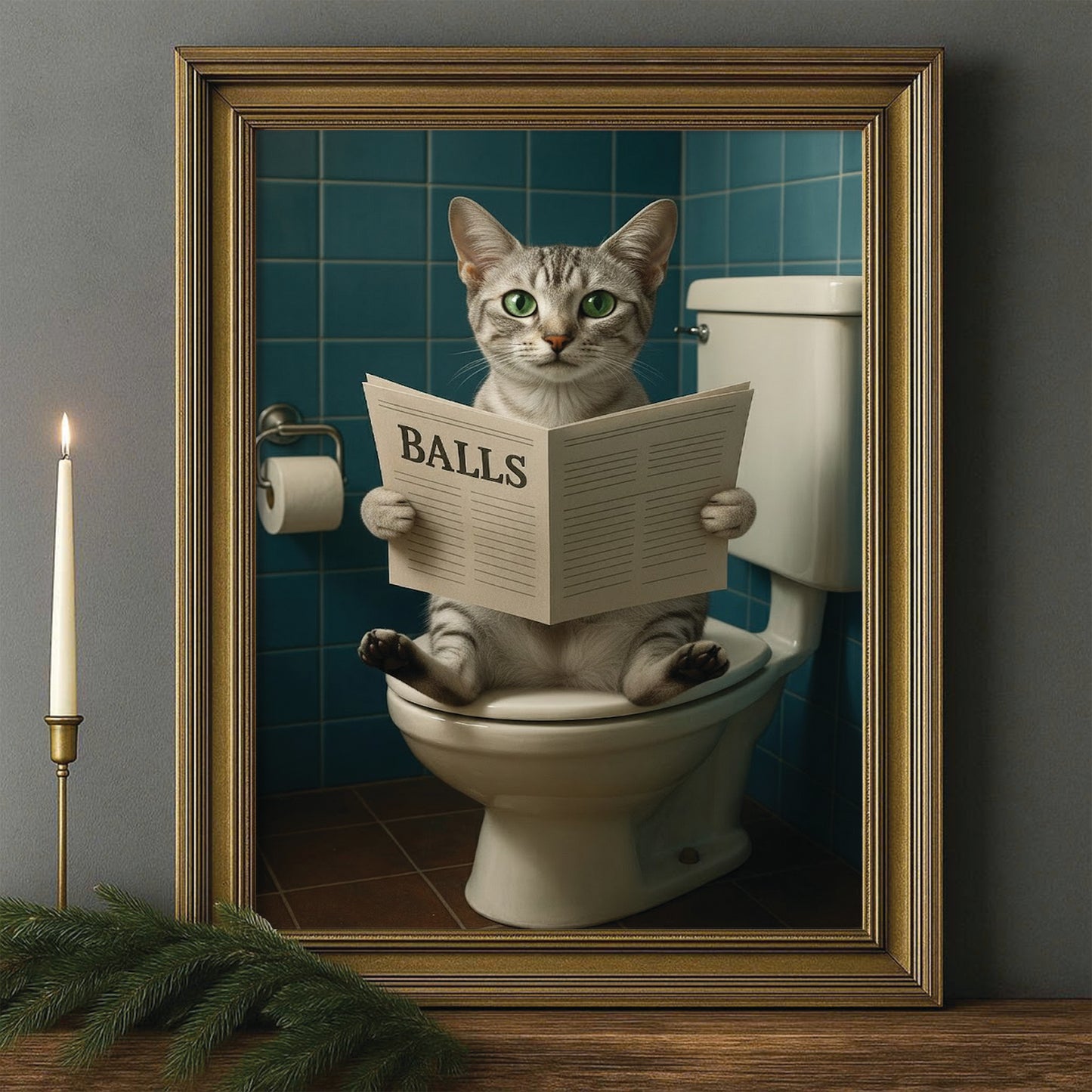 Custom Photo Cat Bathroom Style 7 Canvas Framed Wall Art Gift For Cat Lovers