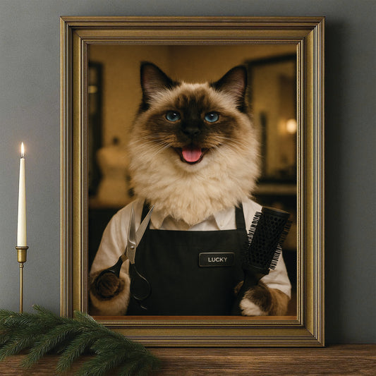 Custom Photo Hair Stylist Cat Canvas Framed Wall Art  Gift For Cat Lovers