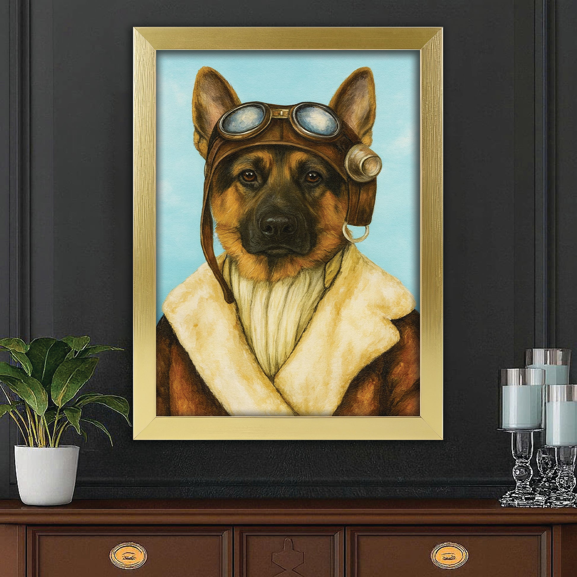 Custom Photo Portrait Pilot Canvas Framed Wall Art Gift For Dog Lovers