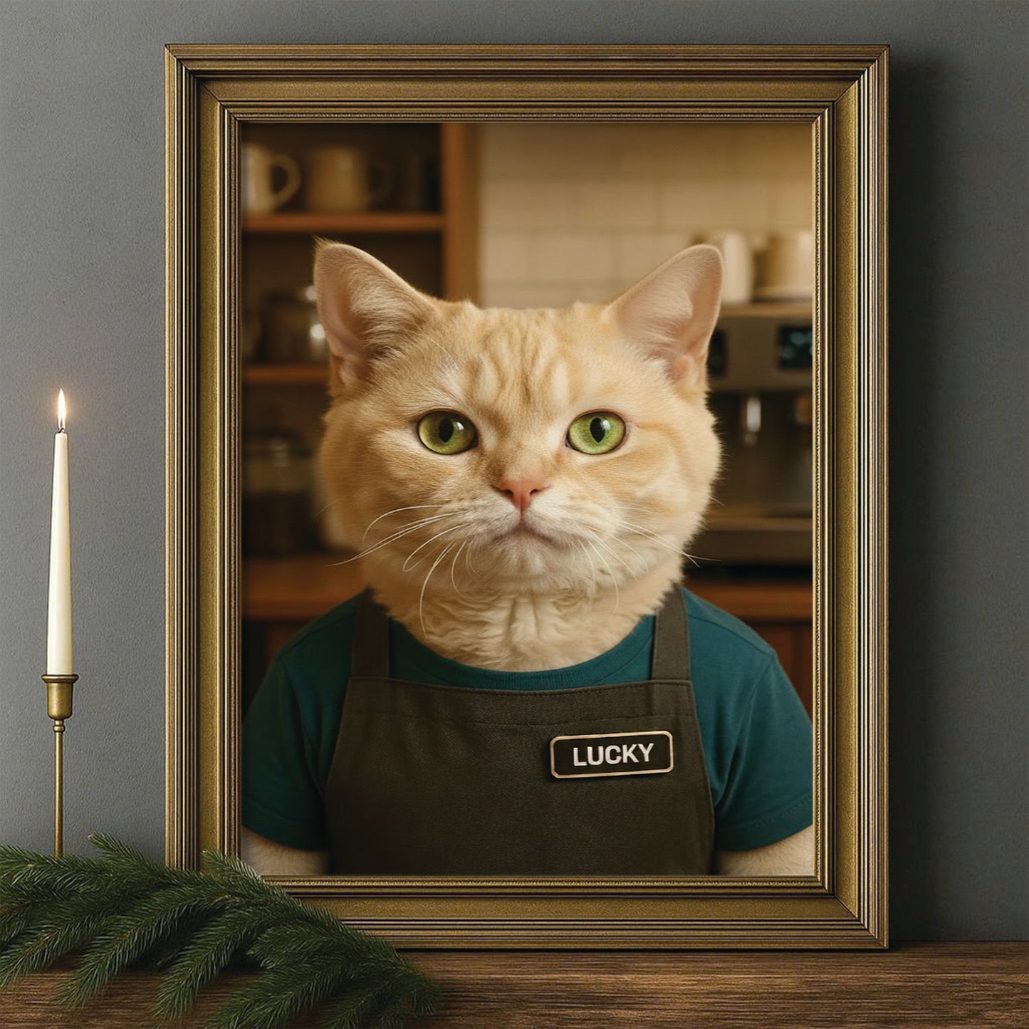 Custom Photo Barista Cat Canvas Framed Wall Art Gift For Cat Lovers