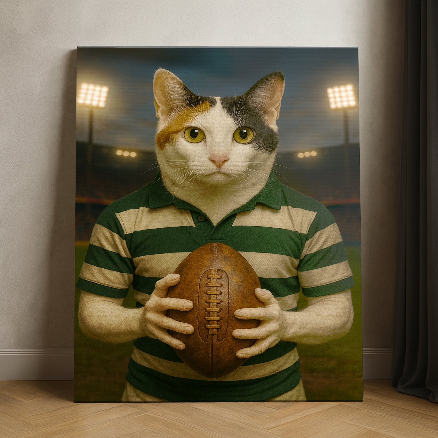 Custom Photo Rugby Player Cat Canvas Gift For Cat Lover