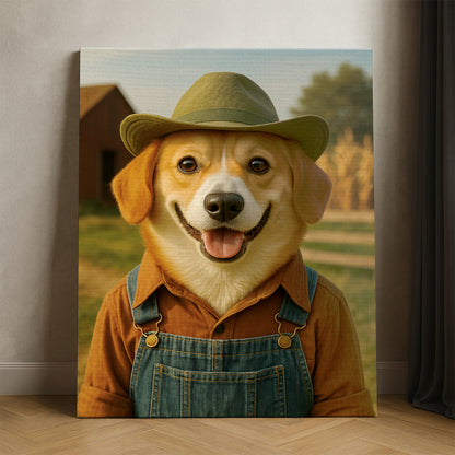 Custom Photo Farmer Farmhouse Dog Canvas