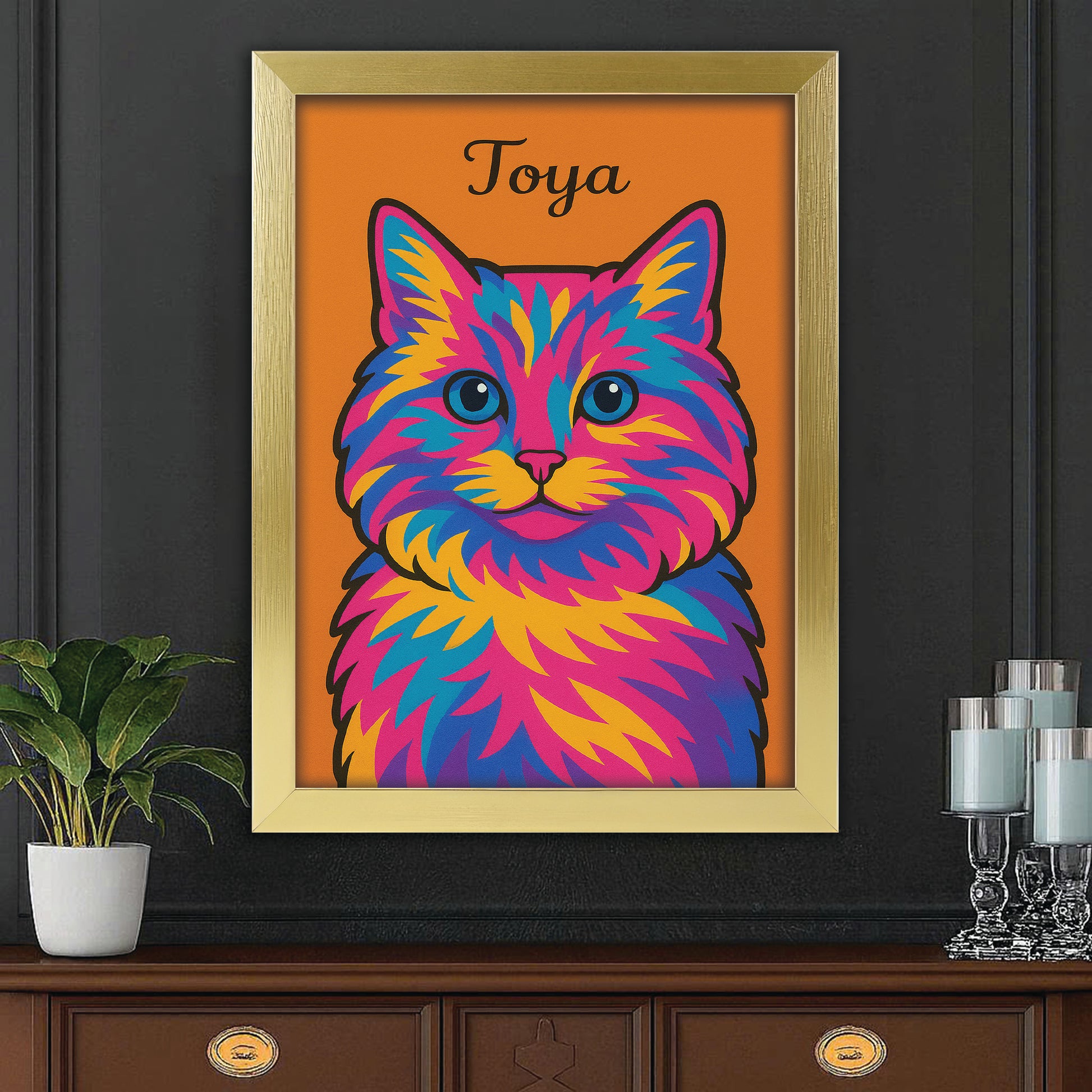 Custom Photo Minimalist Cat Canvas Framed Wall Art Gift For Cat Lovers