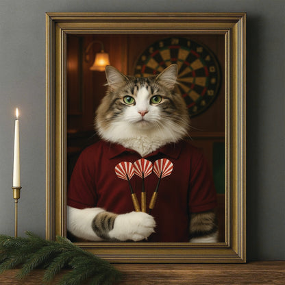 Custom Photo Dart Player Cat Canvas Framed Wall Art  Gift For Cat Lovers