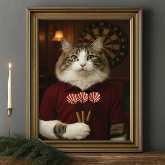 Custom Photo Dart Player Cat Canvas Framed Wall Art  Gift For Cat Lovers