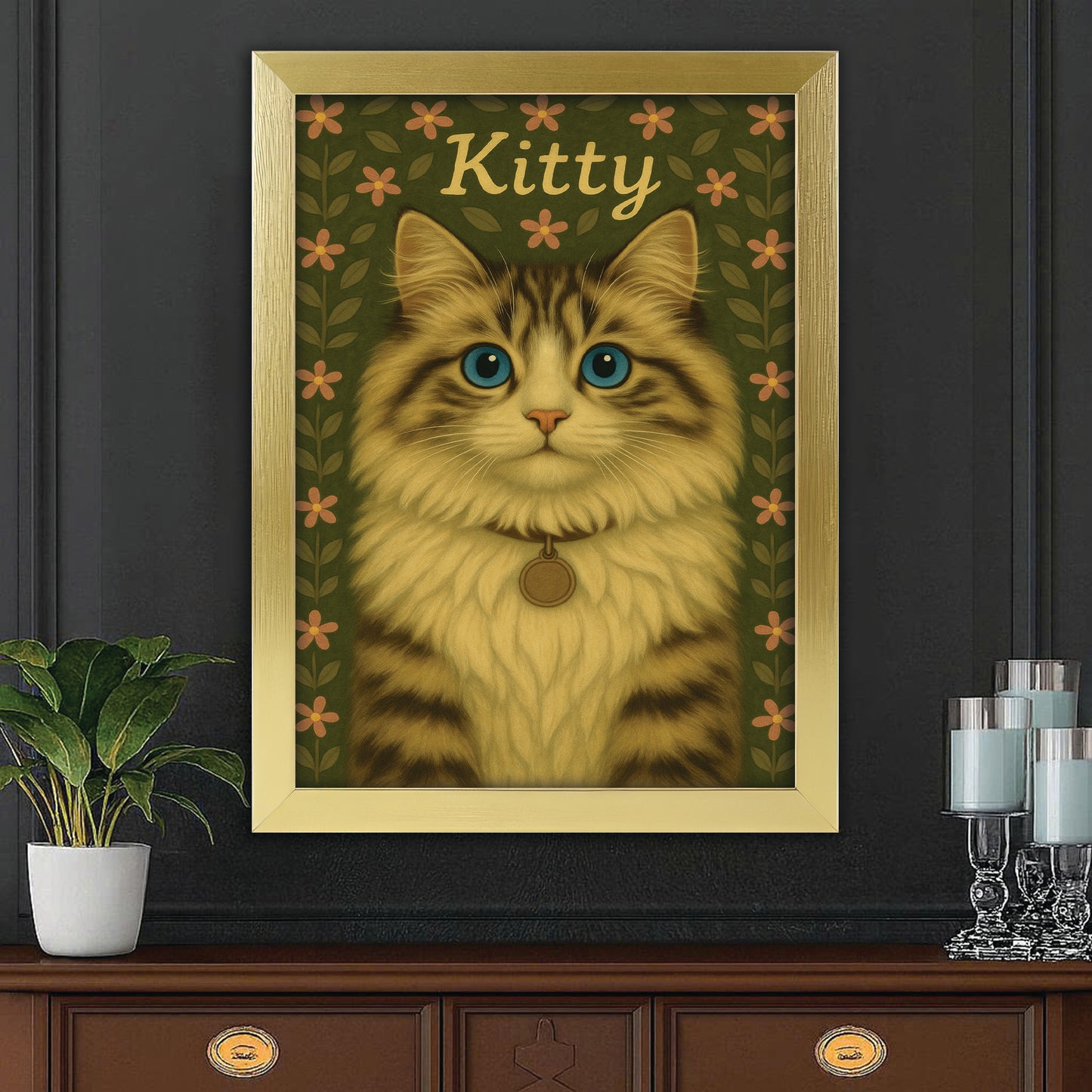 Custom Cat Portraits From Photo From Photo Canvas Framed Wall Art