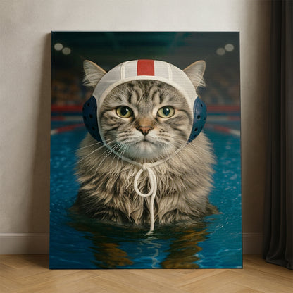 Custom Photo Swimmer Cat Canvas Gift For Cat Lovers