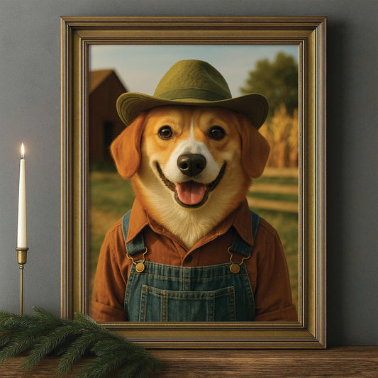 Custom Photo Farmer Farmhouse Dog Canvas Framed Wall Art