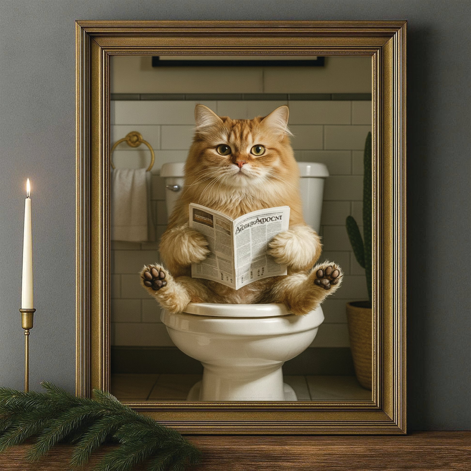 Custom Photo Cat Bathroom Style Canvas Framed Wall Art Gift For Cat Lovers