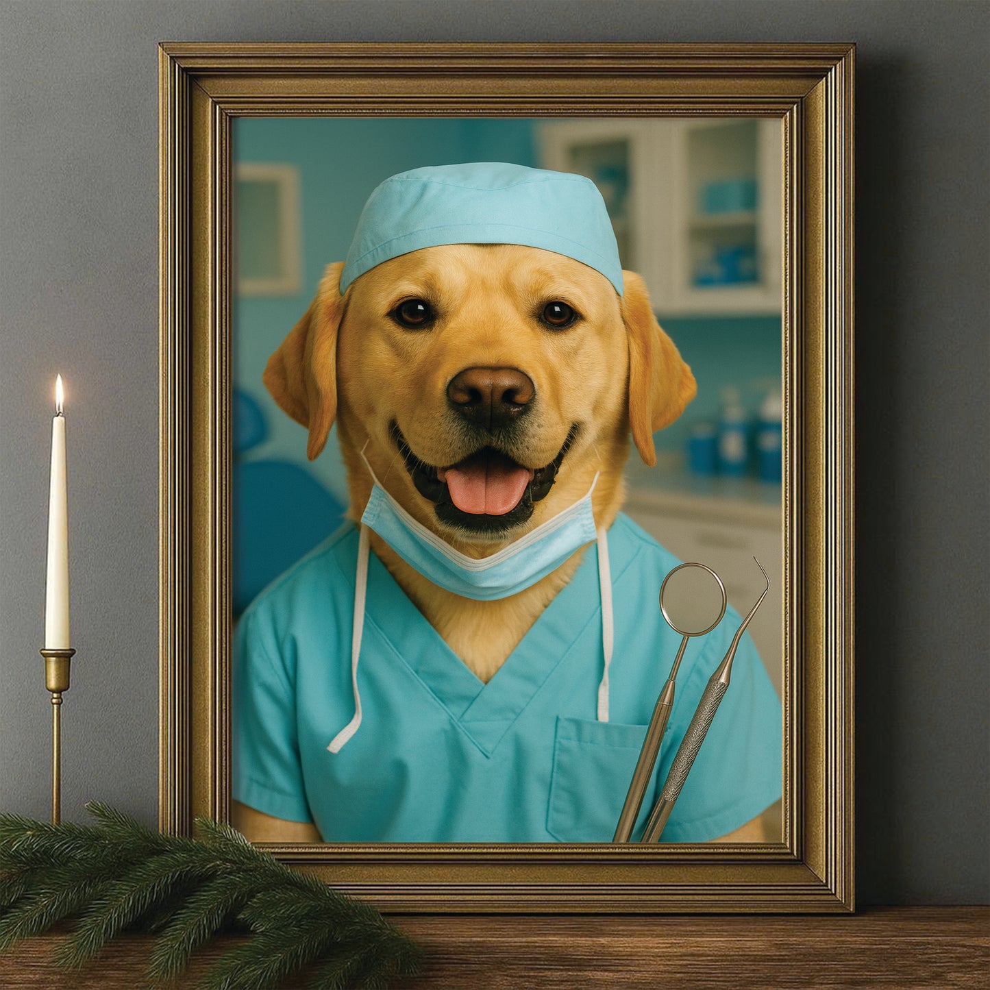 Custom Photo Dentist Dog Canvas Framed Wall Art Gift For Dog Lover