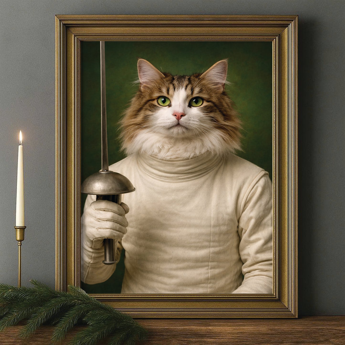 Custom Photo Fencer Cat Canvas Framed Wall Art  Gift For Cat Lovers