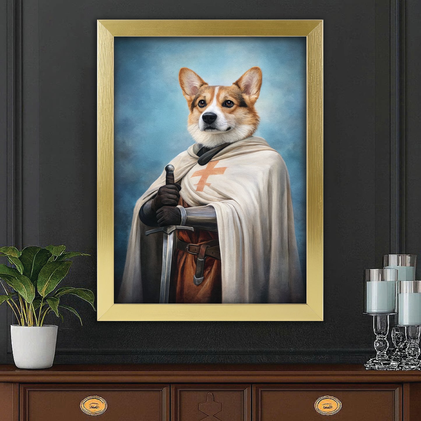Custom Photo Priest Dog Canvas Framed Wall Art Gift For Dog Lovers