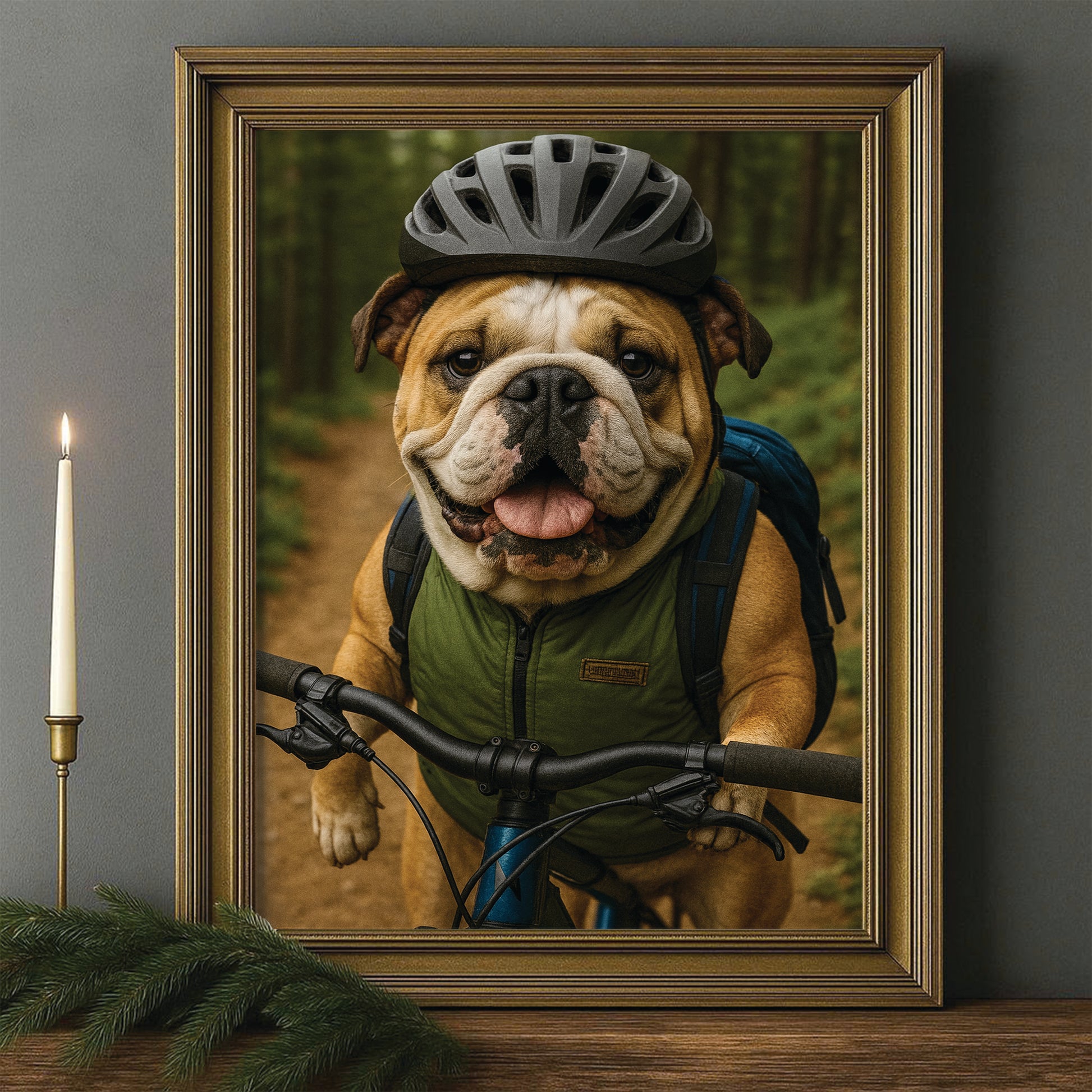 Custom Photo Mountain Biker Dog Canvas Framed Wall Art Gift For Dog Lovers