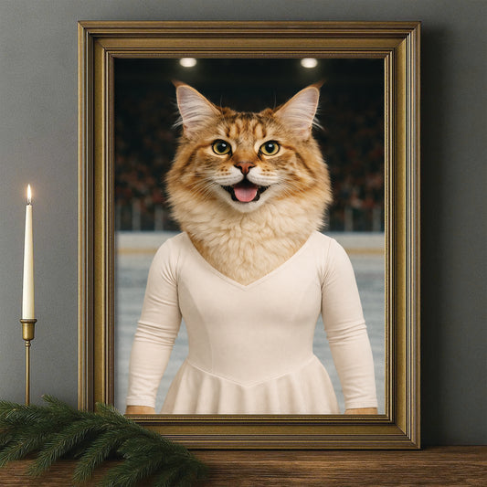 Custom Photo Ice Skater Cat Canvas Framed Wall Art  Gift For Cat Lovers