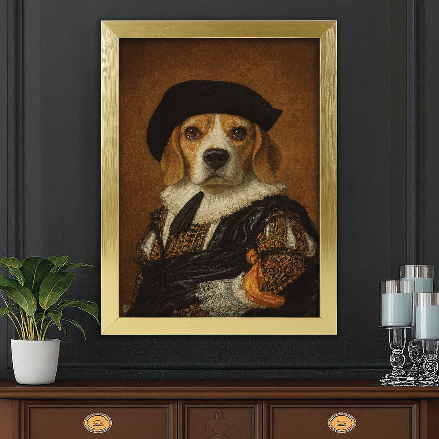 Custom Photo Royal Dog Canvas Framed Wall Art Dog Lover Gifts