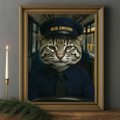 Custom Photo Bus Driver Cat Canvas Framed Wall Art Gift For Cat Lovers