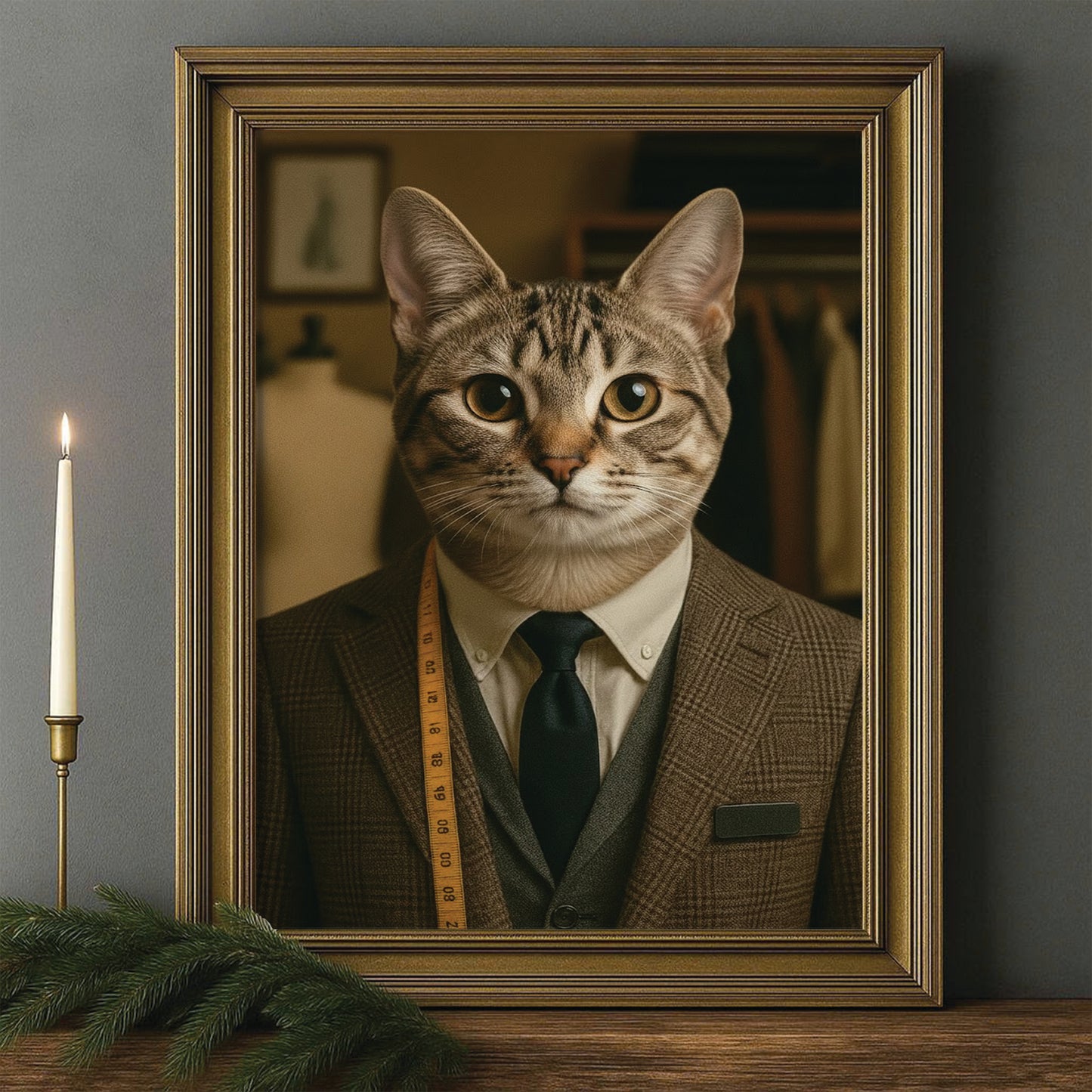 Custom Photo Tailor Cat Canvas Framed Wall Art Gift For Cat Lovers