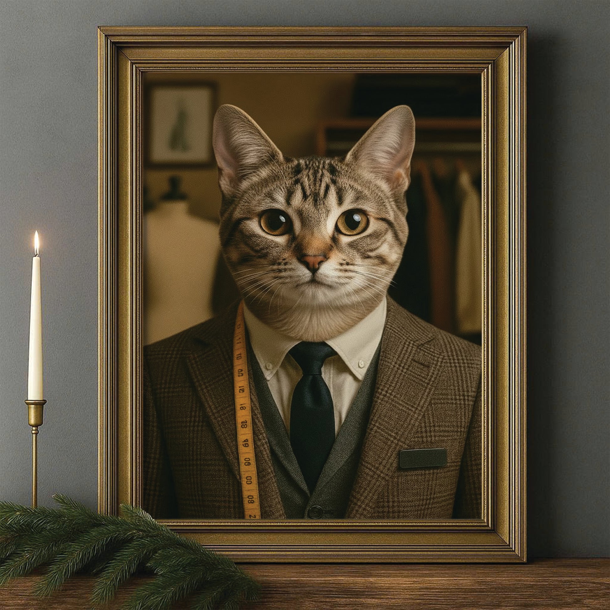 Custom Photo Tailor Cat Canvas Framed Wall Art Gift For Cat Lovers