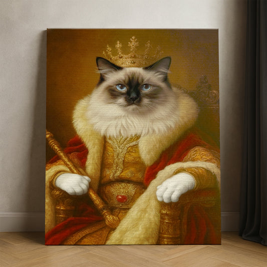 Custom Photo King Royal With Crown Cat Canvas Gift For Cat Lovers