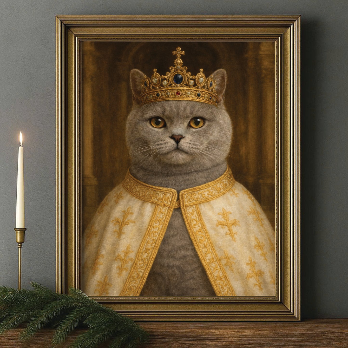 Custom Photo Cat Royal Style 07 Canvas Framed Wall Art Gift For Cat Lovers
